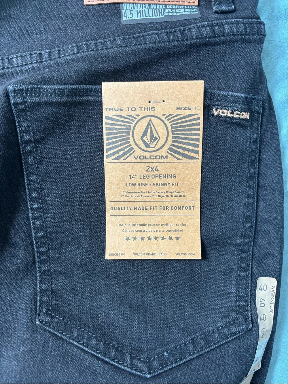 NWT Volcom Mens 2x4 Skinny Fit Jeans Black Size 40x32